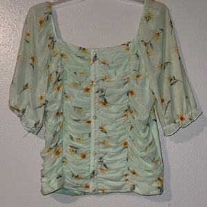 Green flower lace crop top